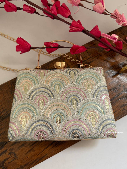 Rainbow Chikankari Bag White