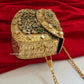Kasika Kundan Brass Clutch Mini Gold Green