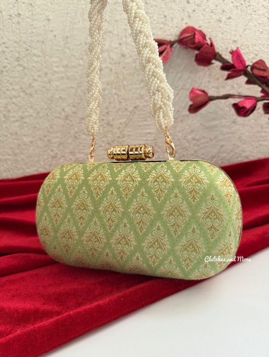 Adaa Banarsi Clutch Light Green