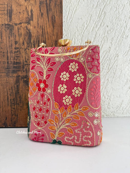 Ibadat Lakhnawi Chikankari Bag Pink