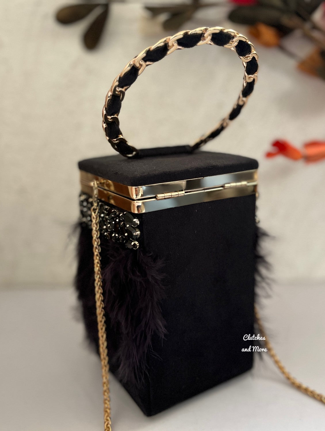 Feather Box Clutch Black