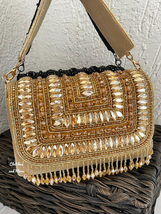 Gold Stone and Crystal Flap Bag