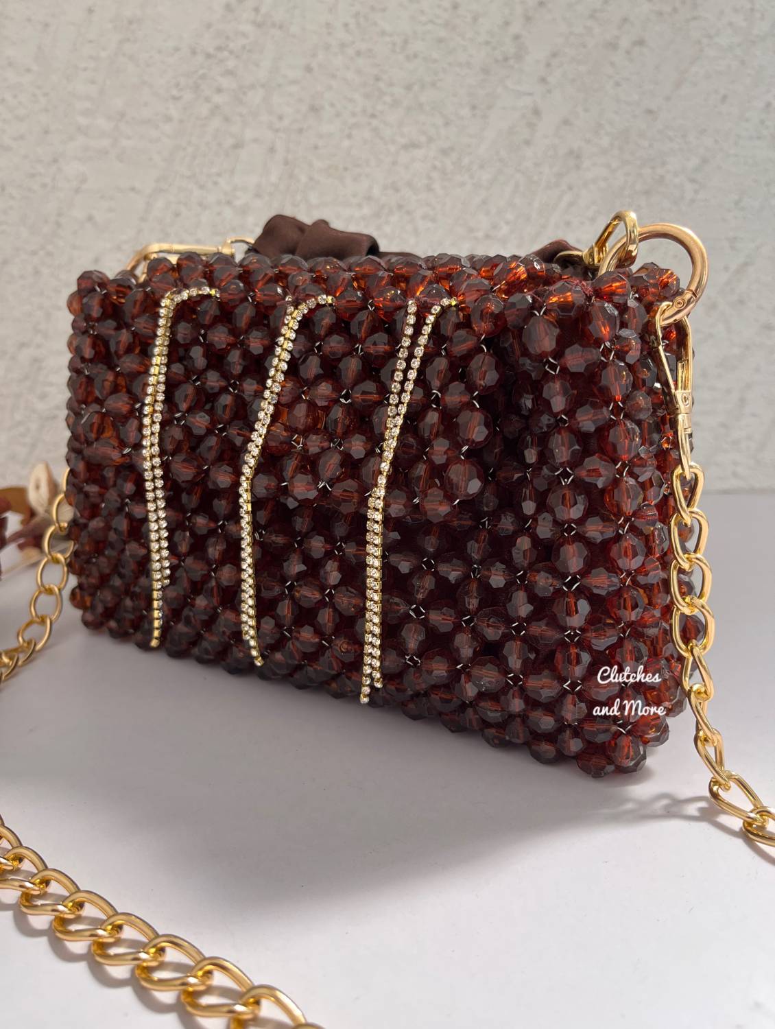 Celebrity Edit Crystal Bag Chocolate Brown