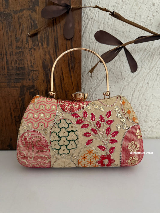 Lakhnawi Chikankari Box Clutch Off White / Ivory