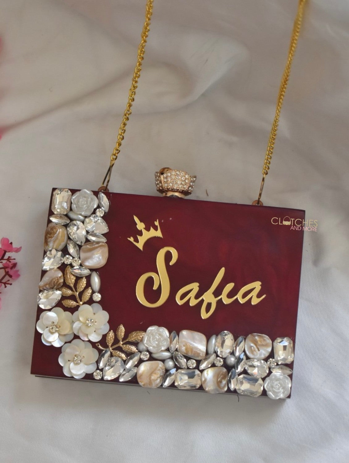 Red Resin clutch with Name