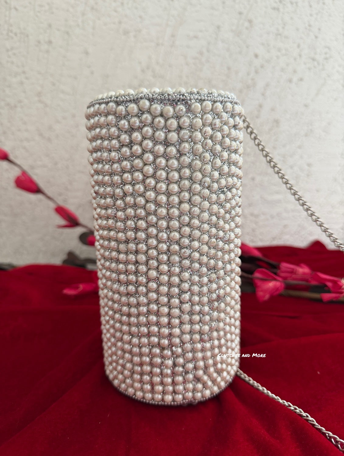 Cylindrical Pearl Bag White