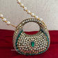 Kiana Kundan Clutch Mini Green Gold