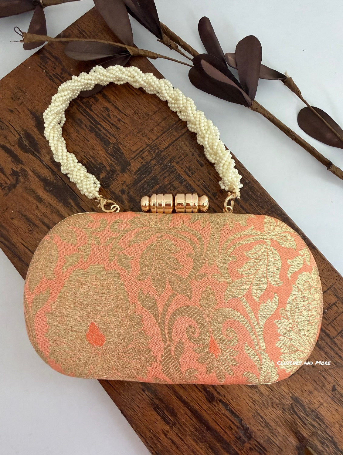 Adaa Banarsi Clutch Peach
