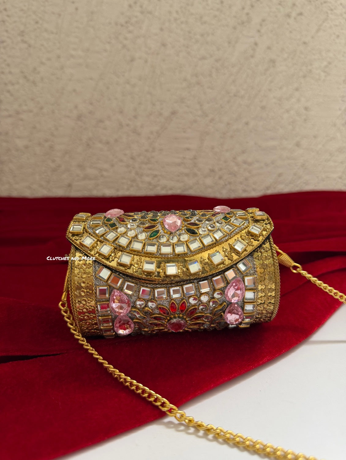 Kasika Kundan Brass Mini Clutch Cylindrical Multi