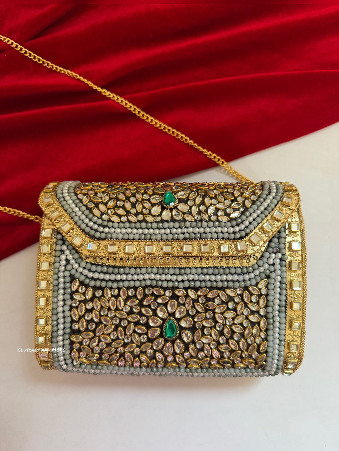 Kasika Kundan Brass Clutch Multicolored