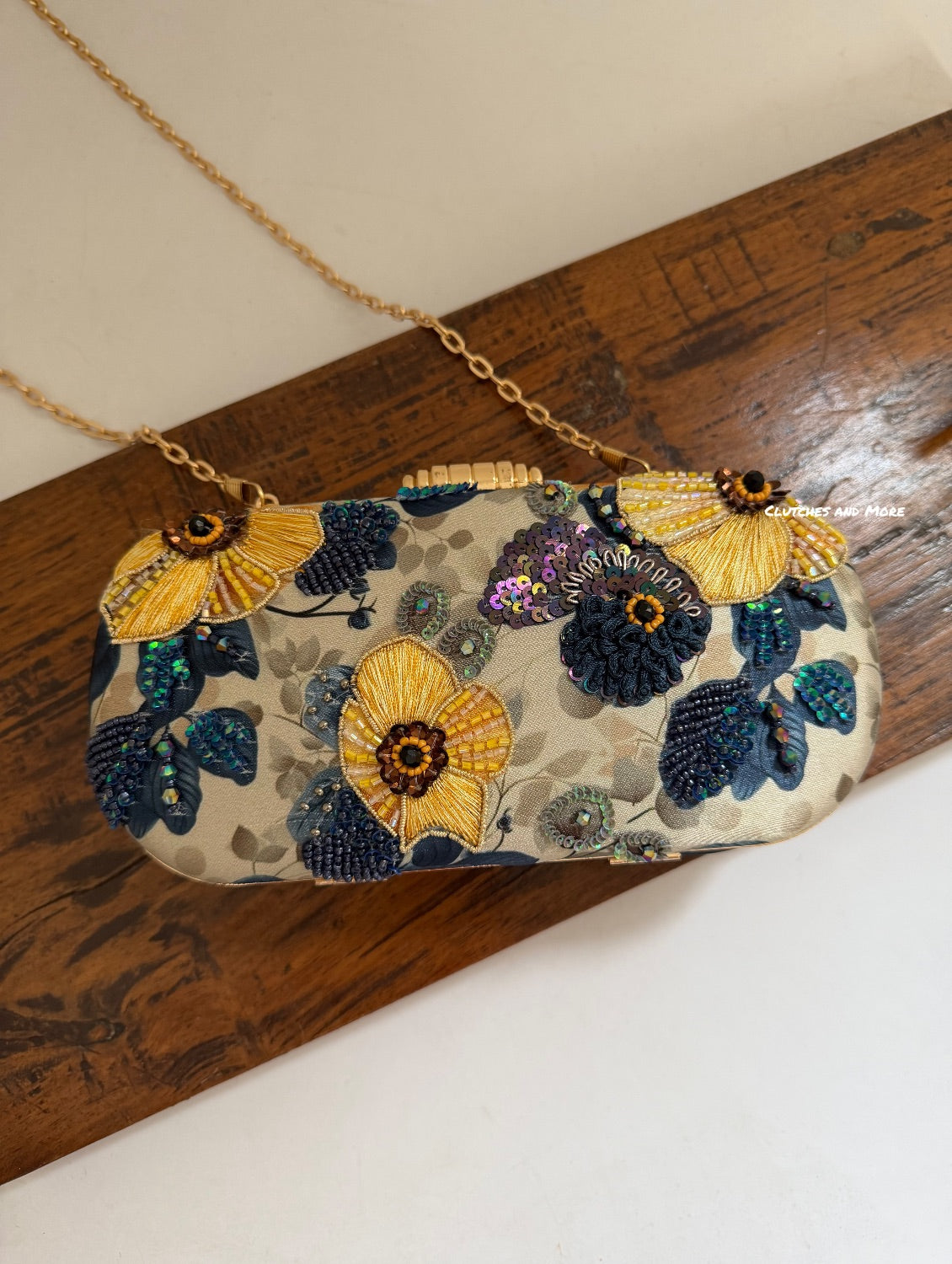 Poppy Floral Capsule Clutch Yellow Blue