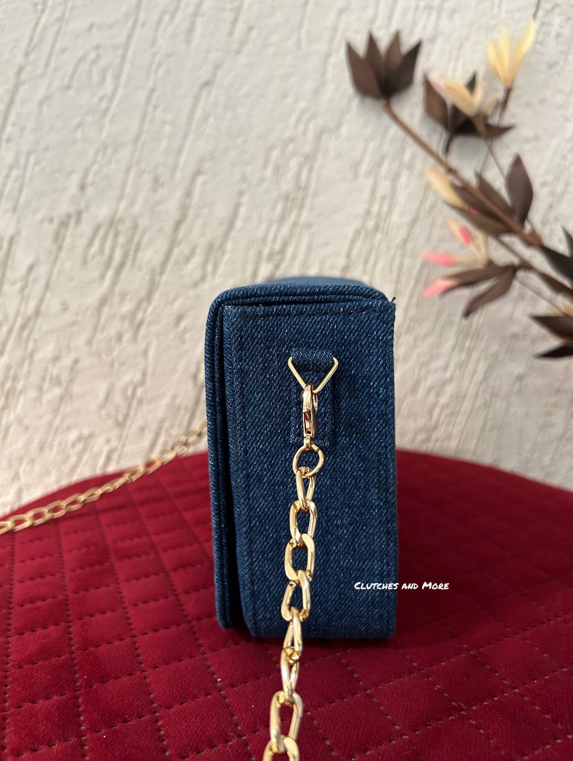 Denim Heart Embellishment Flap Bag