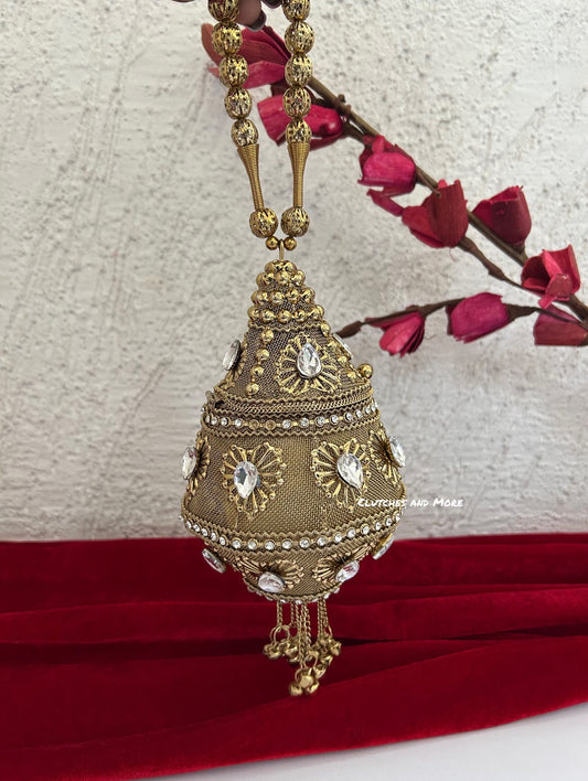 Mini Metal Potli Bag Dark Gold