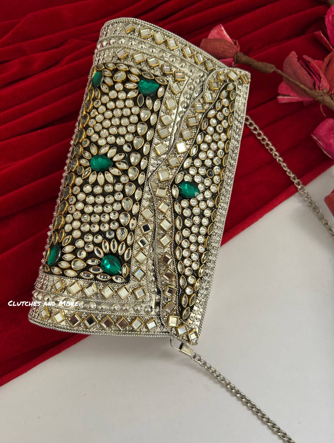 Kasika Kundan Brass Clutch Silver
