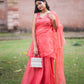 Peach Organza Pre Draped Saree Lehenga by Dorie