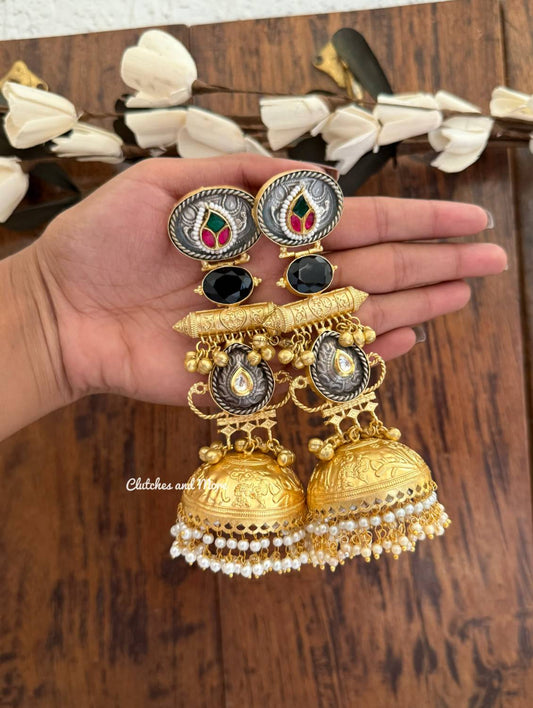 Aishani Gold Silver Kashmiri Jhumka