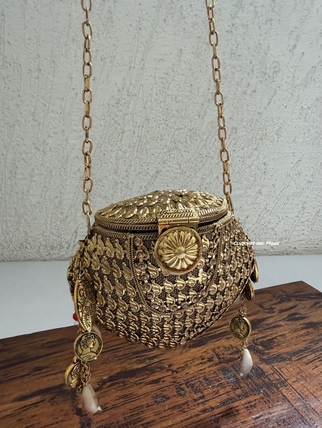 Noor Brass Mini Dark Gold Clutch