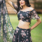 Black Floral Organza Lehenga by Dorie