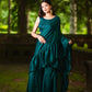 Green Satin Pre Draped Plazzo Saree by Dorie