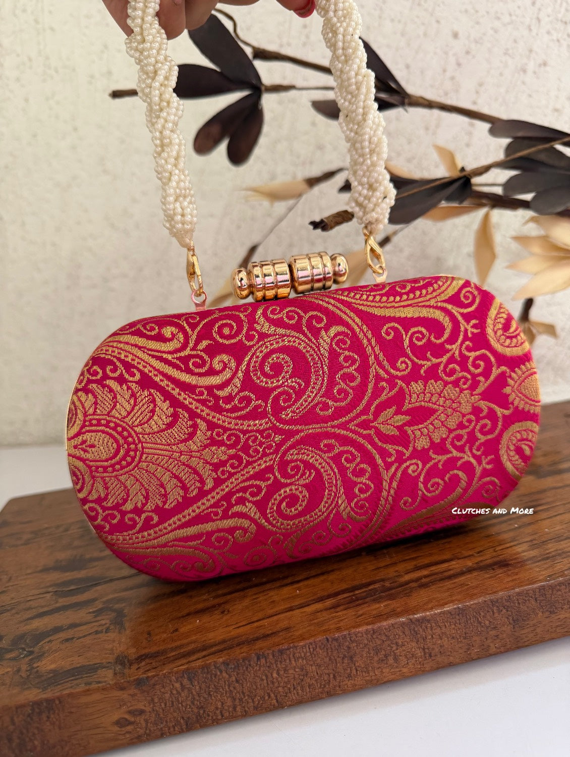 Adaa Banarsi Clutch Magenta Pink