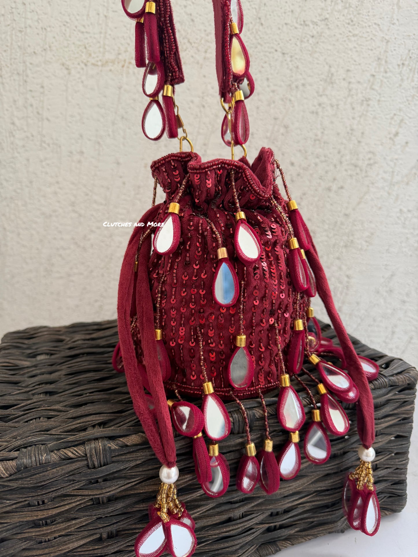 Premium Mirror Potli Maroon