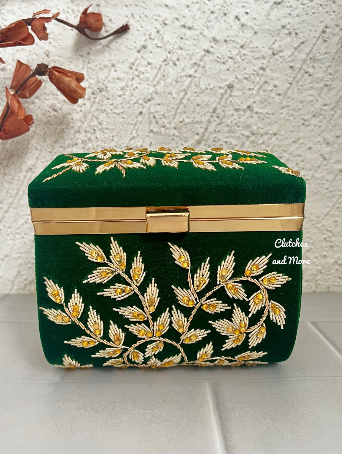 Leaf Sketch Green Box Clutch