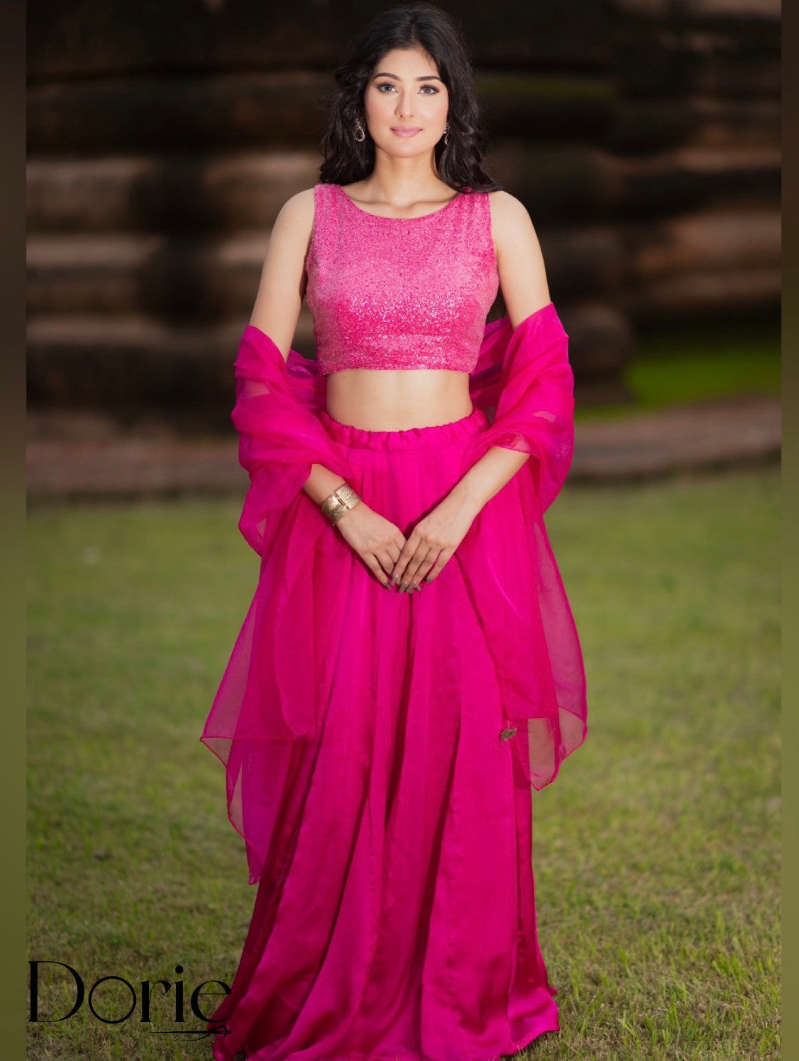 Pink Lehenga Set by Dorie