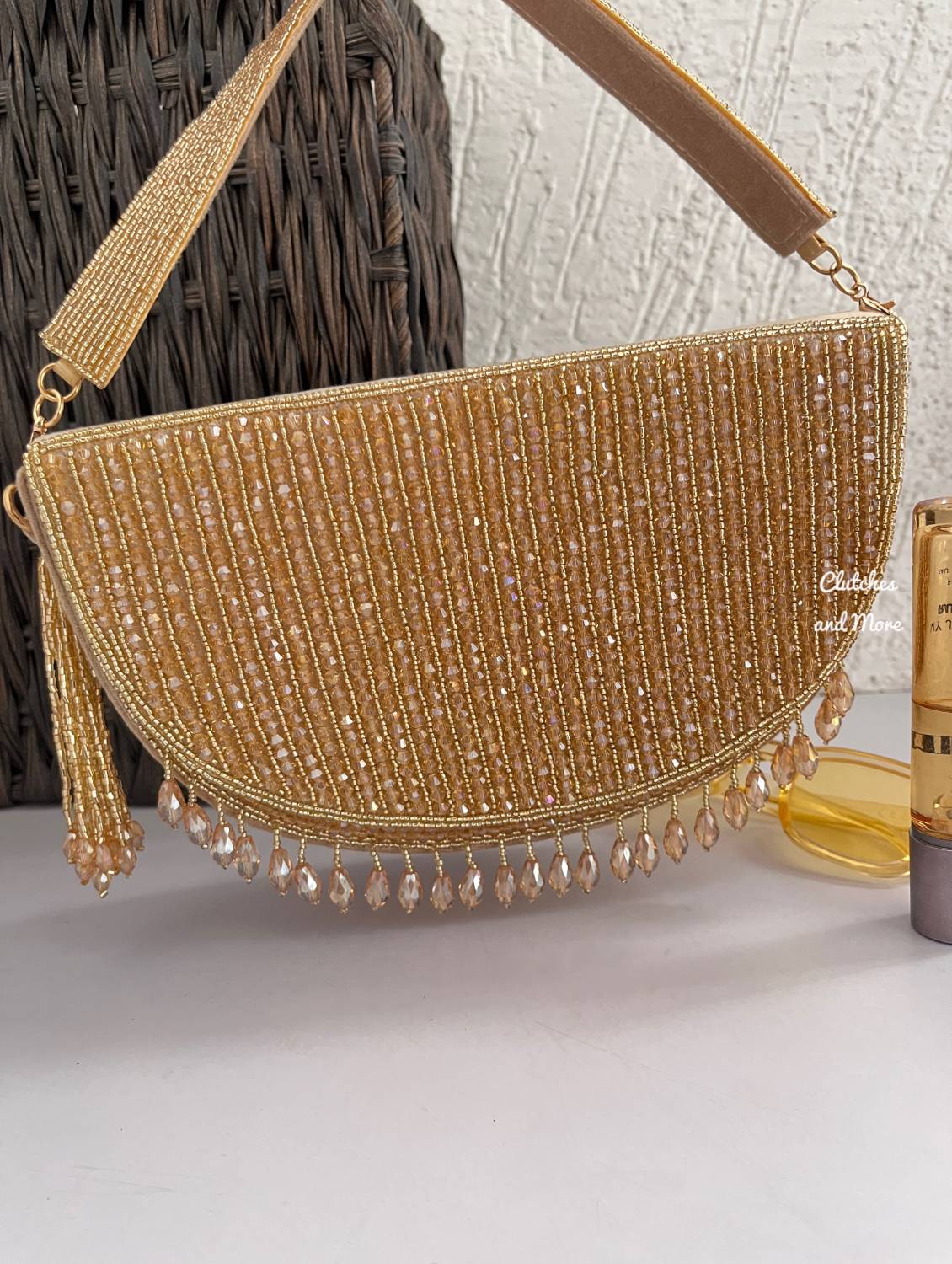 Half Moon Crystal Bag Golden