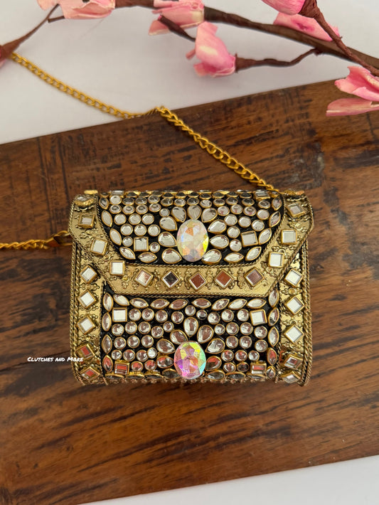 Kasika Kundan Brass Clutch Mini