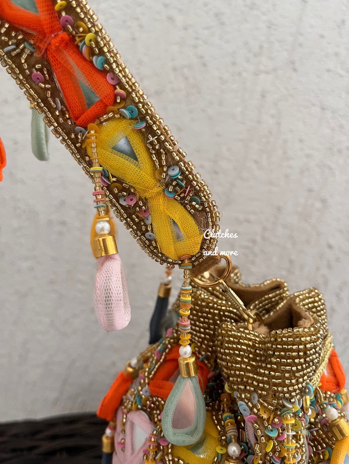 Mirror Tassel Potli Multicoloured ( Golden Base )