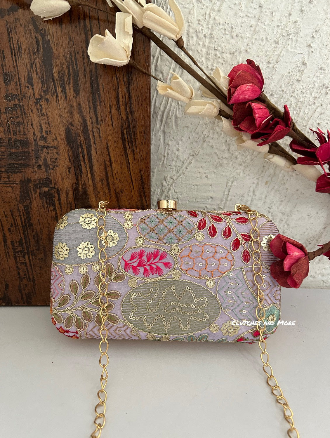 Lakhnawi Chikankari Bag Lavender Rectangle