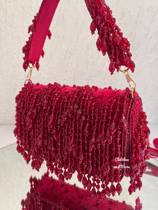 Aza Red Crystal Flap Bag