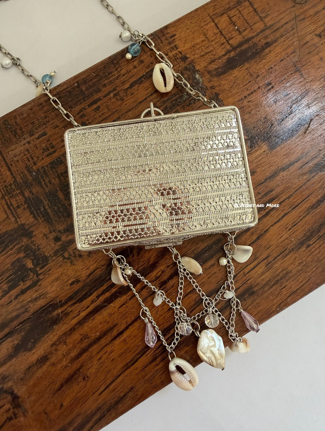 Mini MOP Brass Clutch Square Silver