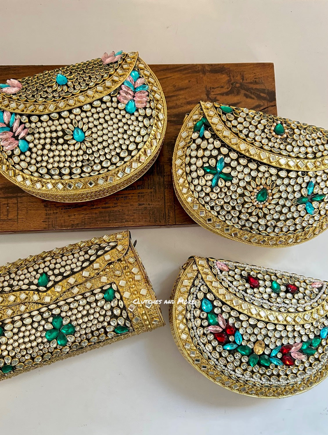Kasika Kundan Brass Clutch Multicolored