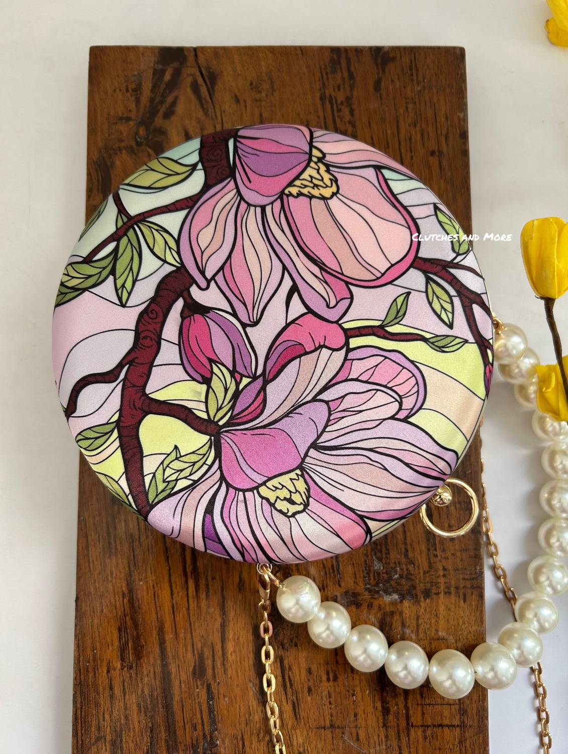 Poppy Floral Round Multicolored Clutch ( Lavender Base )