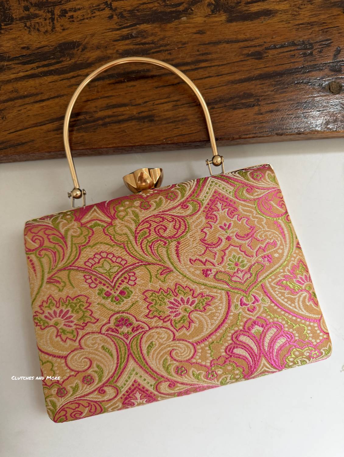 Hoor Banarsi Clutch Pink Gold Paisley
