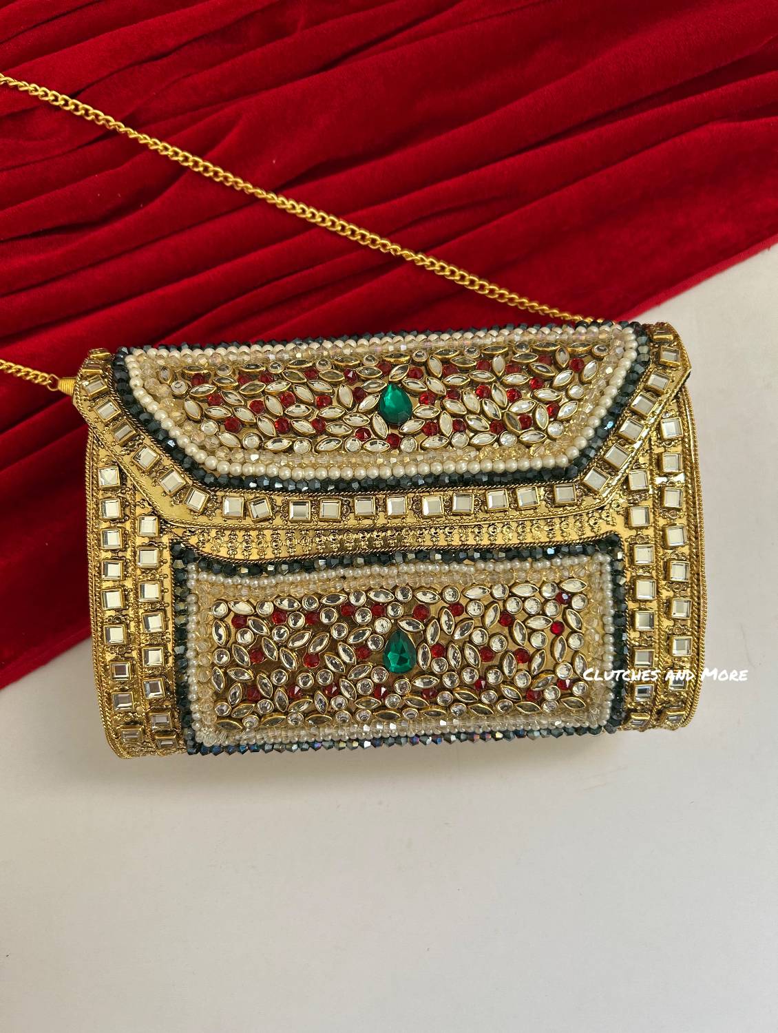 Kasika Kundan Brass Clutch Multicolored