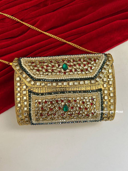 Kasika Kundan Brass Clutch Multicolored