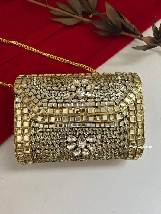Kashish Kundan Brass Clutch Nude