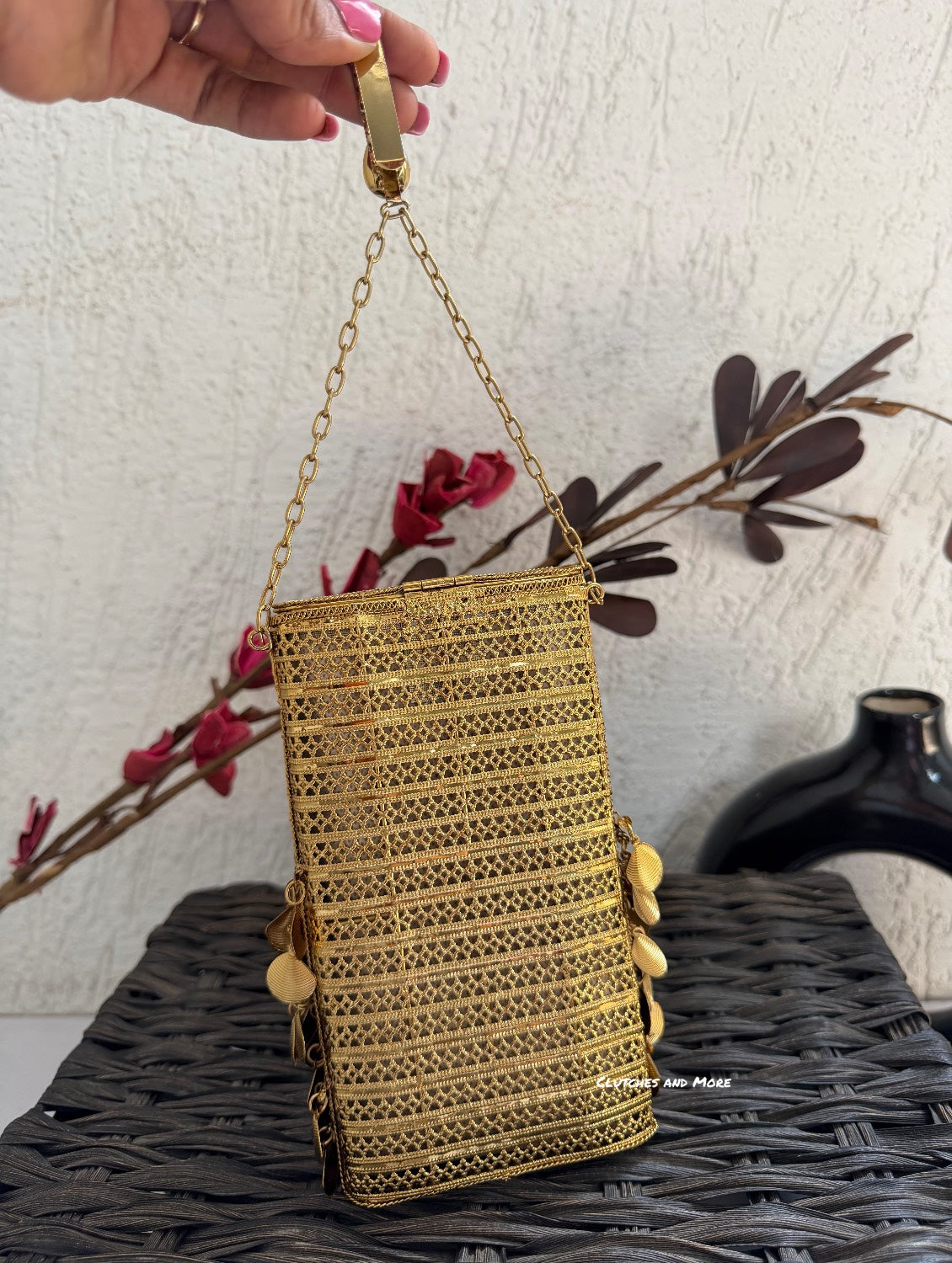 Zarika Brass Mobile Sling cum Waist Bag Gold