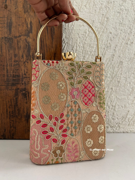 Ibadat Lakhnawi Chikankari Bag Gold Beige