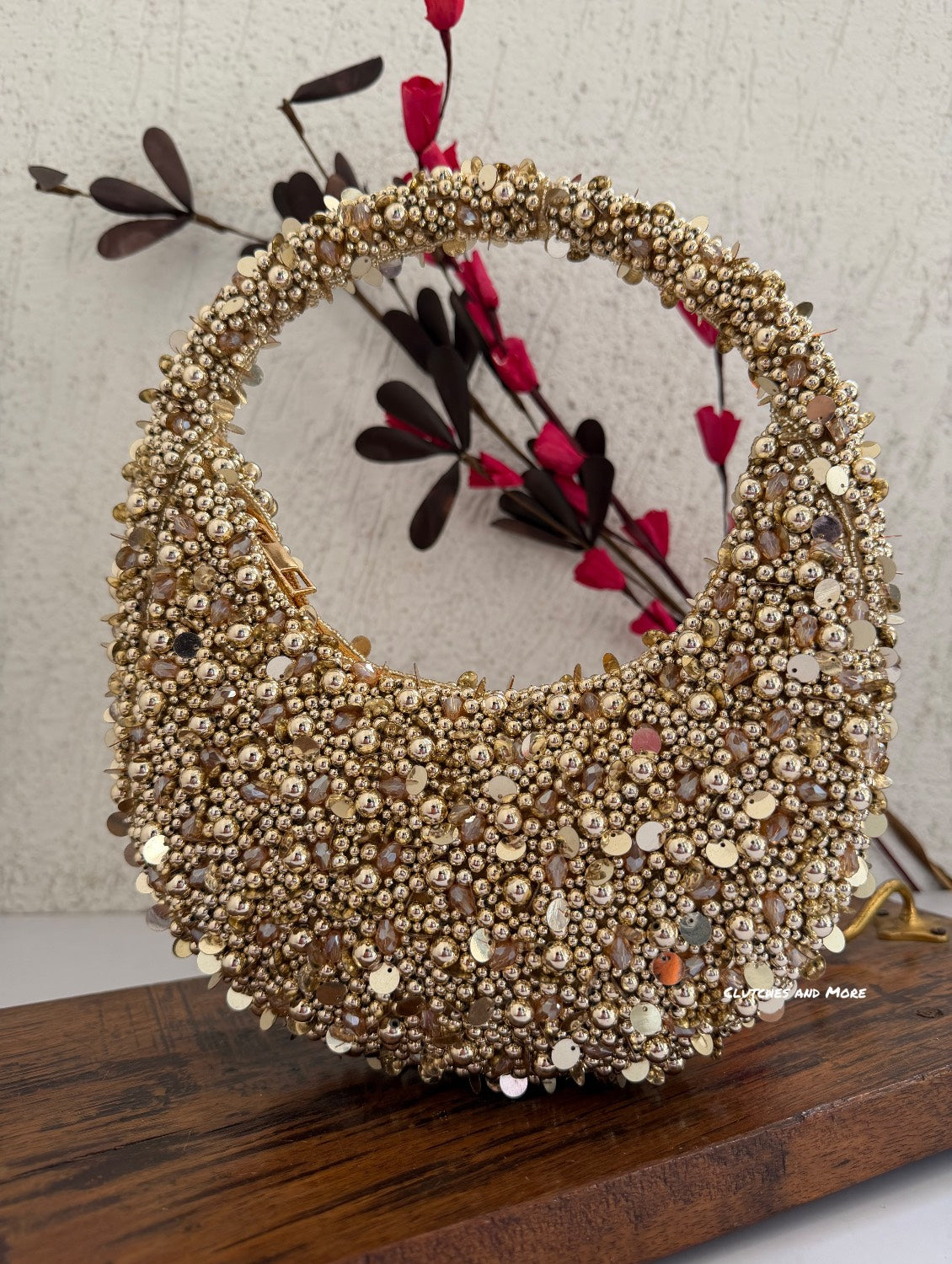 Halo Premium Pearl Baguette Bag Gold