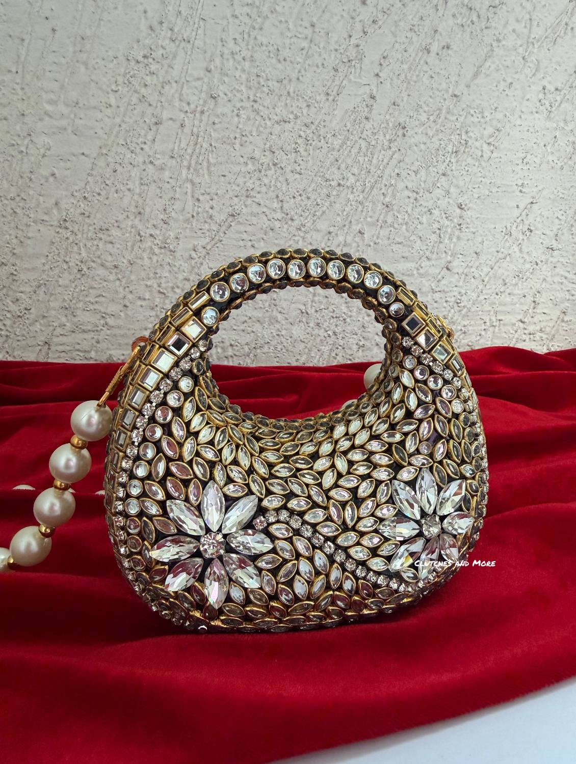 Kiana Kundan Clutch White Gold