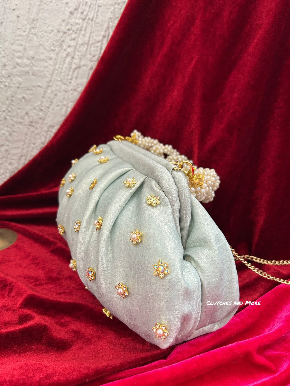 Kundan Batua Bag Light Blue