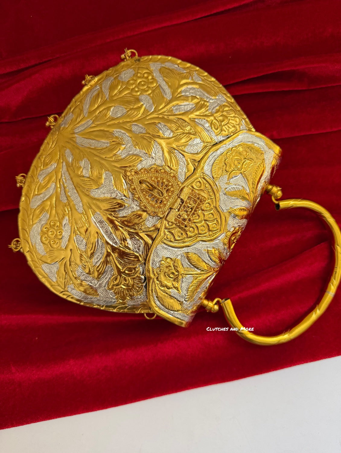 Gold Silver Brass Clutch With Handle