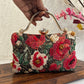 Poppy Green Red Floral Clutch with diamond handle
