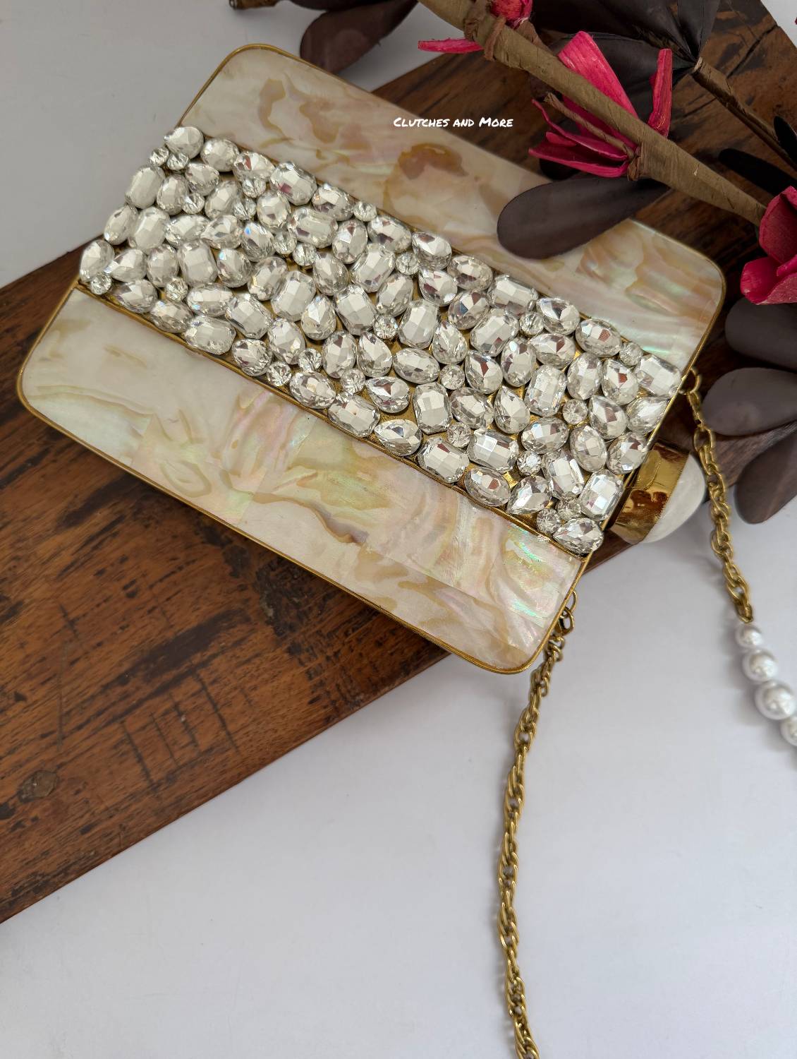 Mother of Pearl luxury clutch Gold