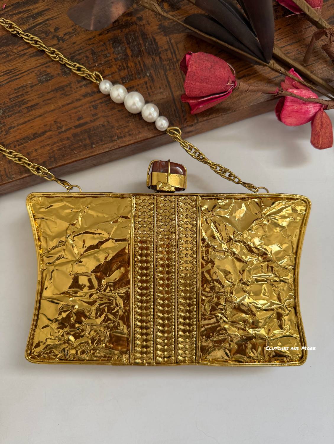 Amaira Mother of Pearl luxury clutch Gold