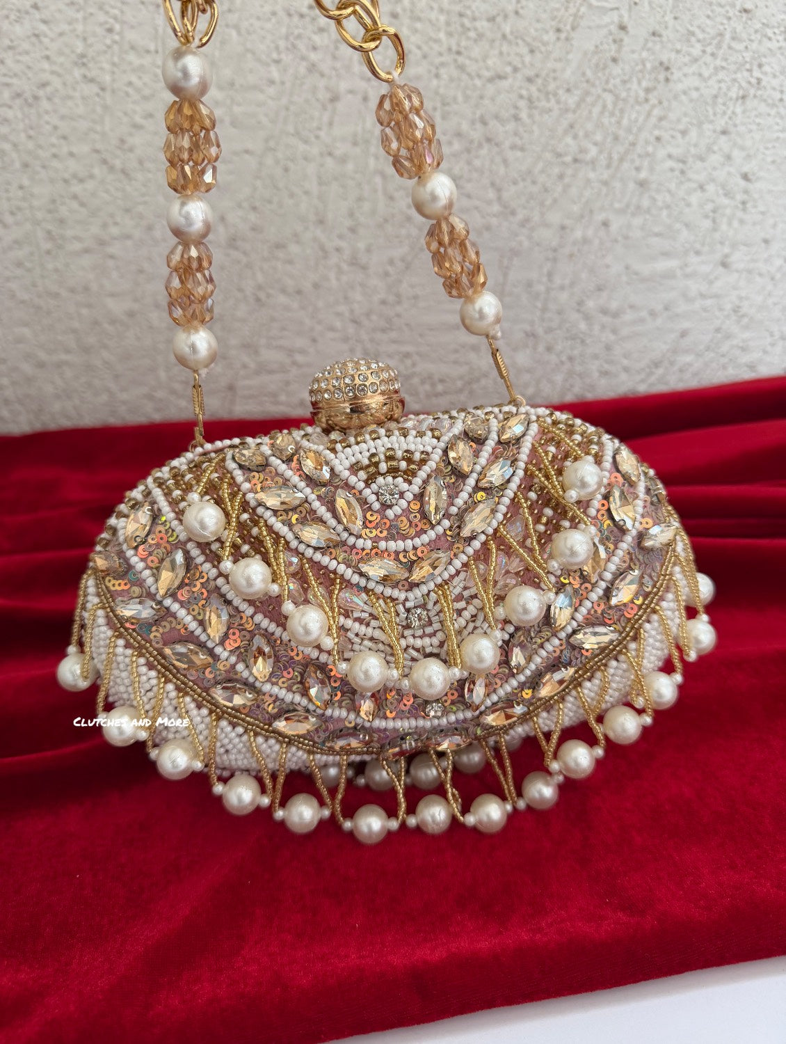 Khwaab Pearl capsule clutch White Pink