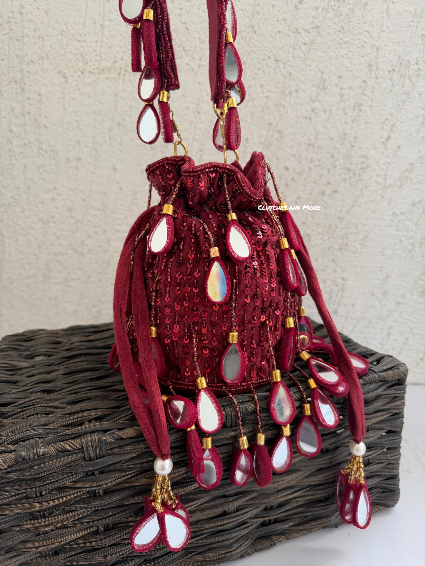 Premium Mirror Potli Maroon
